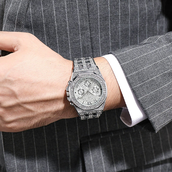 Watches Alloy Case Steel Band Round Dial Quartz Men's Fashion