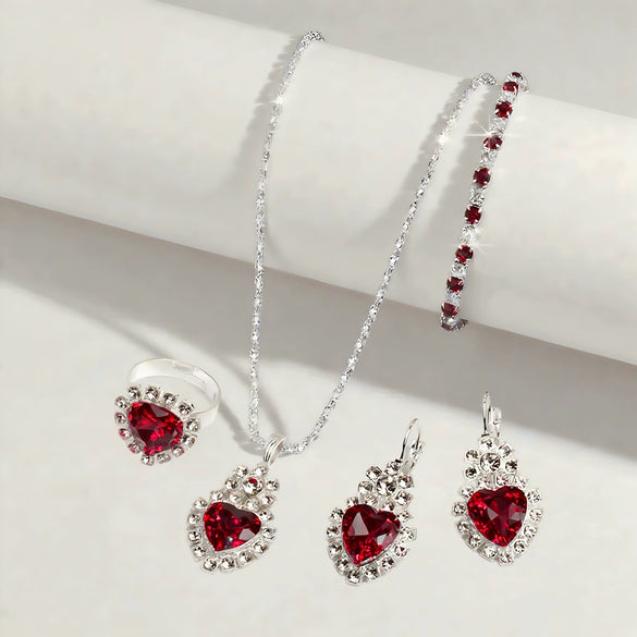 Water Drop Jewelry Set Necklace Earrings Bracelet Ring With Diamond Pendant