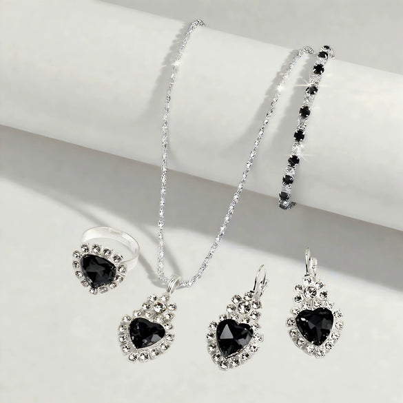 Water Drop Jewelry Set Necklace Earrings Bracelet Ring With Diamond Pendant