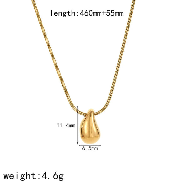 Water Drop Shape Fashion Simple Versatile Snake Bone Chain Necklace In Titanium Steel And Stainless Steel With Electroplating For Women