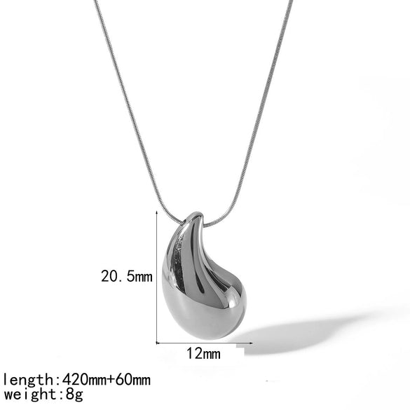 Water Drop Shape Fashion Simple Versatile Snake Bone Chain Necklace In Titanium Steel And Stainless Steel With Electroplating For Women