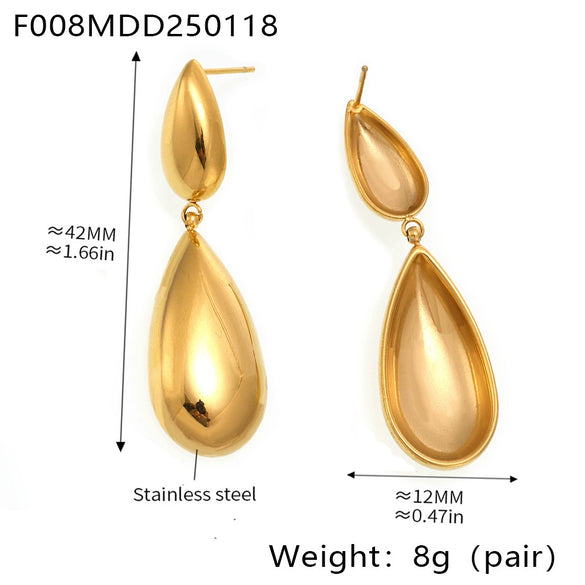 Water Drops Stitching Long Earrings And Tassel Clavicle Necklace In Stainless Steel With 18K Real Gold Electroplated For Women Niche Fashion Jewelry