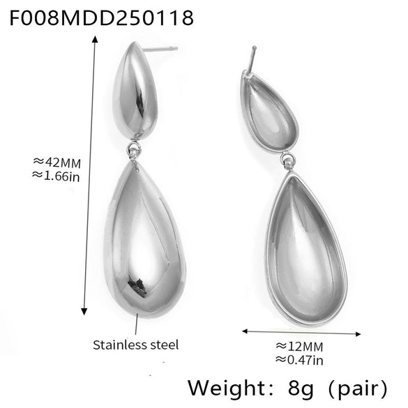 Water Drops Stitching Long Earrings And Tassel Clavicle Necklace In Stainless Steel With 18K Real Gold Electroplated For Women Niche Fashion Jewelry