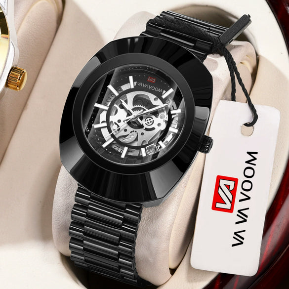 Waterproof Quartz Men's Watch Stainless Steel Alloy Mineral Reinforced Glass Mirror Oval Dial Business Style
