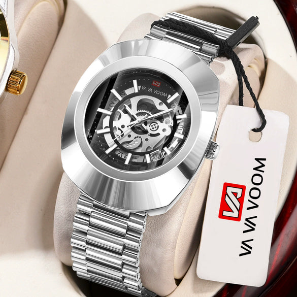 Waterproof Quartz Men's Watch Stainless Steel Alloy Mineral Reinforced Glass Mirror Oval Dial Business Style