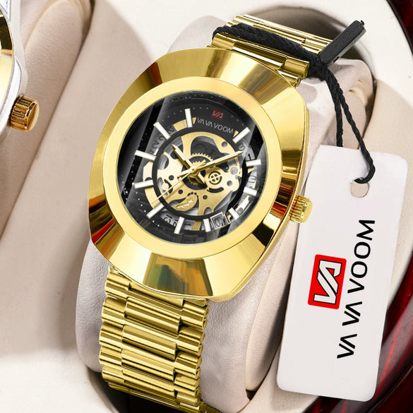 Waterproof Quartz Men's Watch Stainless Steel Alloy Mineral Reinforced Glass Mirror Oval Dial Business Style