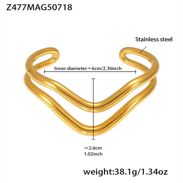 Wavy Line Plain Open Bracelet Stainless Steel Electroplated Fashion Geometric Style