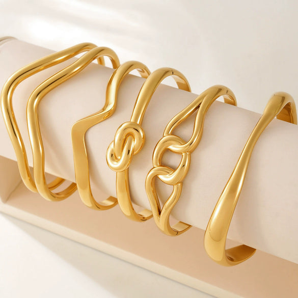 Wavy Line Plain Open Bracelet Stainless Steel Electroplated Fashion Geometric Style