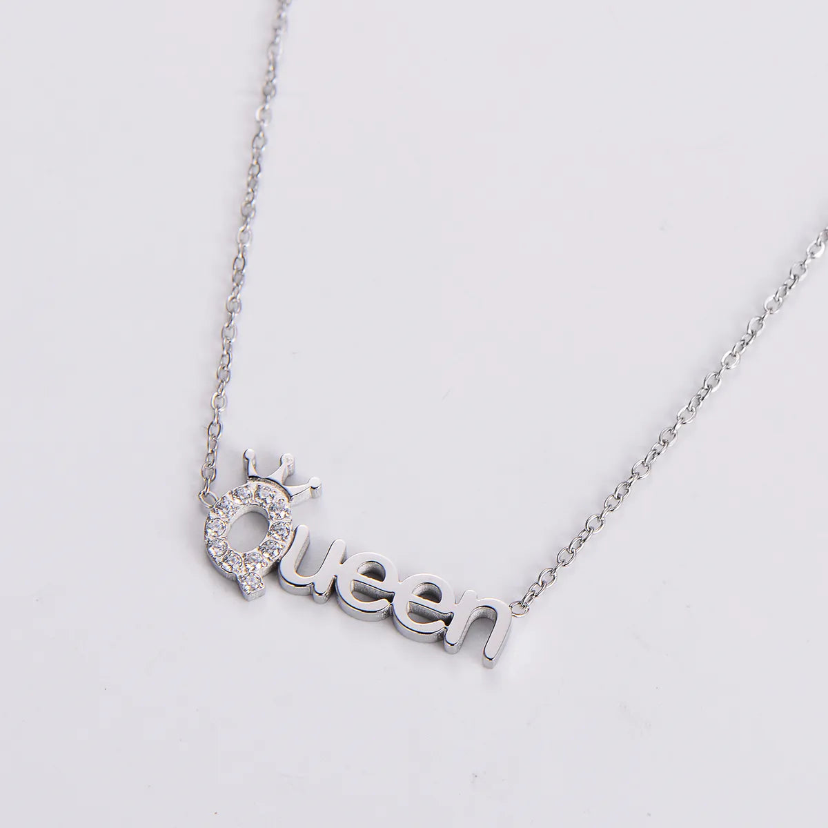 Wedding Shiny Letter Stainless Steel Inlay Artificial Diamond Pendant Necklace