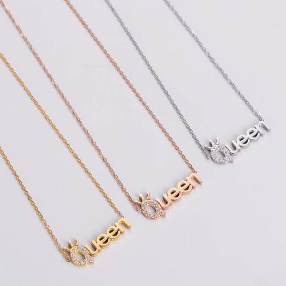 Wedding Shiny Letter Stainless Steel Inlay Artificial Diamond Pendant Necklace