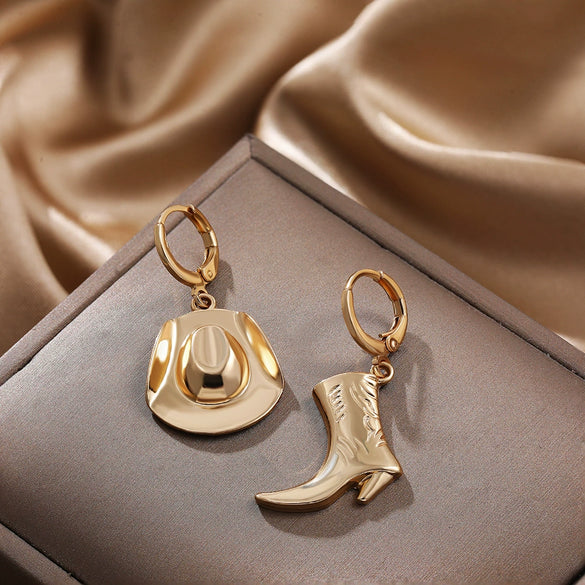 Western Denim Style Copper Geometric Earrings Goldplated