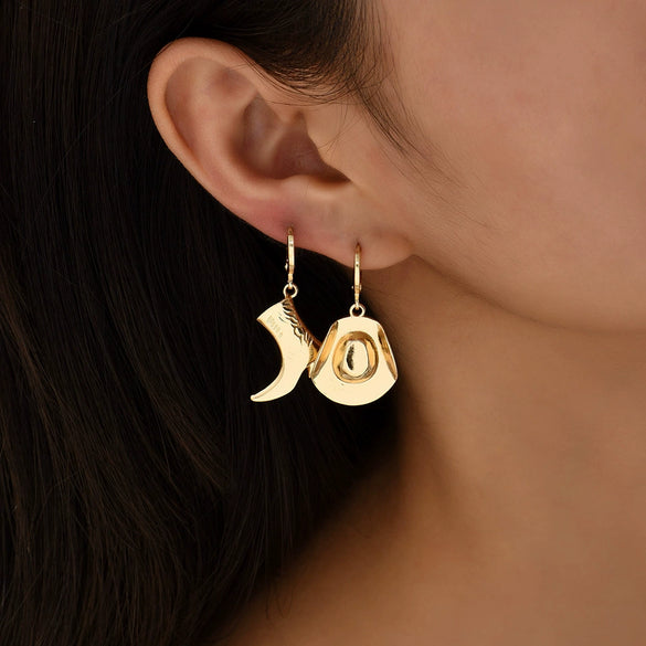 Western Denim Style Copper Geometric Earrings Goldplated