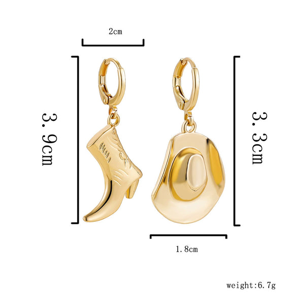 Western Denim Style Copper Geometric Earrings Goldplated