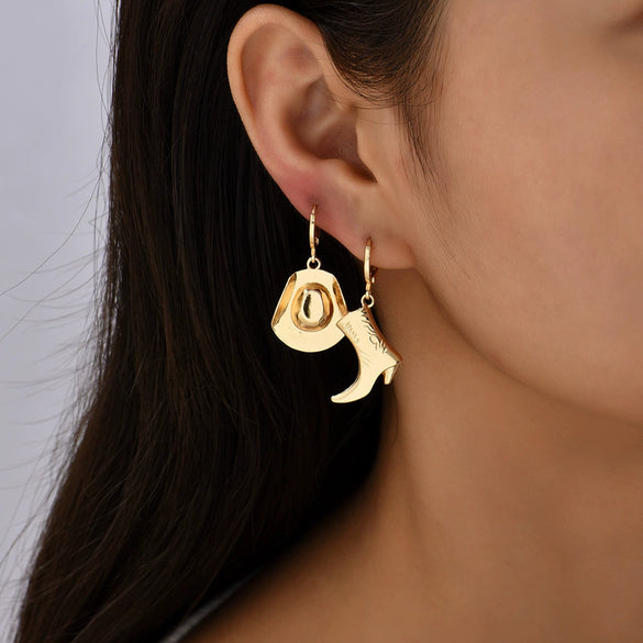 Western Denim Style Copper Geometric Earrings Goldplated