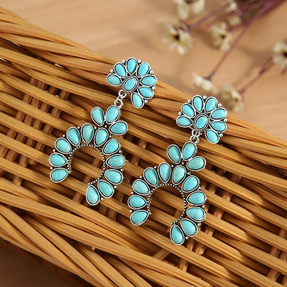 Western Style Exaggerated Turquoise Metal Drop Shape Electroplating Women's Earrings