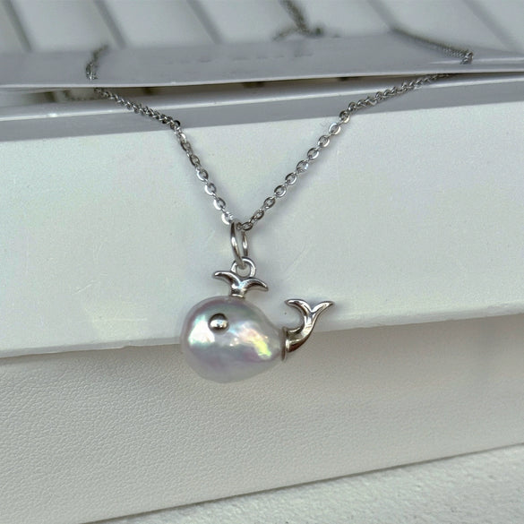 Whale Fish Pendant Clavicle Chain Earrings Set Copper Animal Zodiac Style Electroplating For Women
