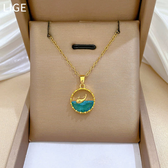 Whale Geometric Stainless Steel And Copper Necklace For Unisex