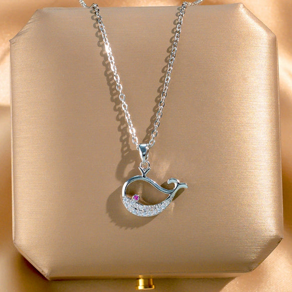 Whale Pendant Titanium Steel Necklace For Women With Copper Pendant And Diamond Design