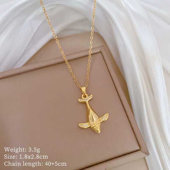 Whale Titanium Steel Stainless Steel Copper Full Diamond Necklace Geometric Style Unisex