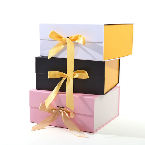 White Cardboard Folding Gift Box With Flip Top Magnetic Closure And Ribbon For Valentine’s Day And Birthday Gift Packaging