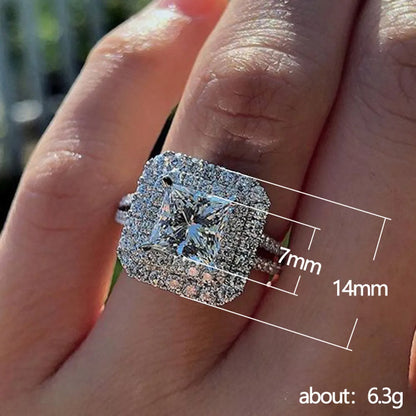 White Gold Plated Geometric Square Simulation Diamond Copper Ring