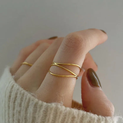 White Gold Plated Gold Plated Sterling Silver Solid Color Lines Rings