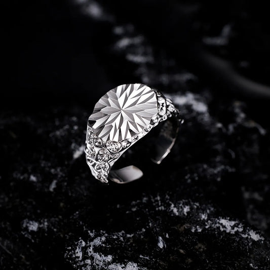 White Gold Plated Sterling Silver Geometric Flower Open Rings