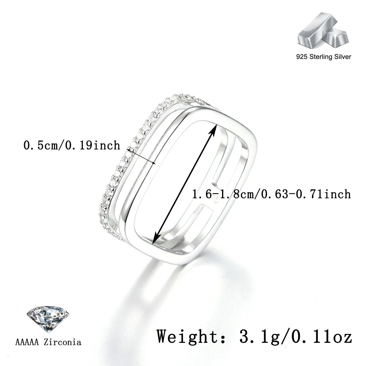 White Gold Plated Sterling Silver Zircon Geometric Rings