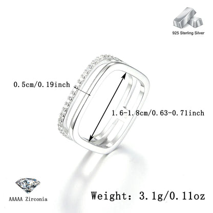 White Gold Plated Sterling Silver Zircon Geometric Rings