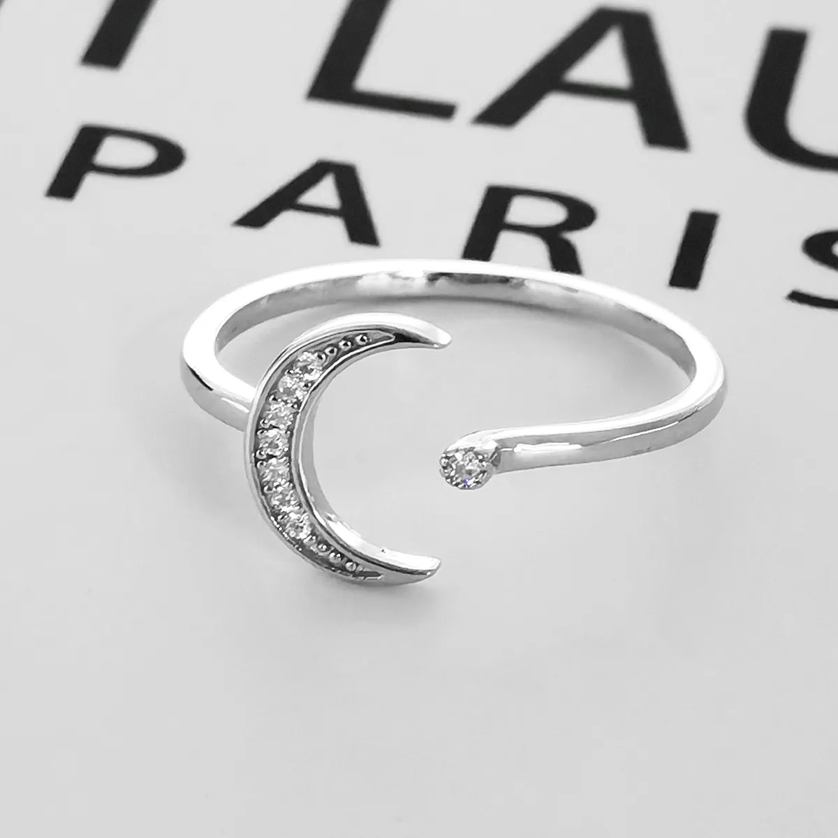 White Gold Plated Sterling Silver Zircon Moon Open Rings