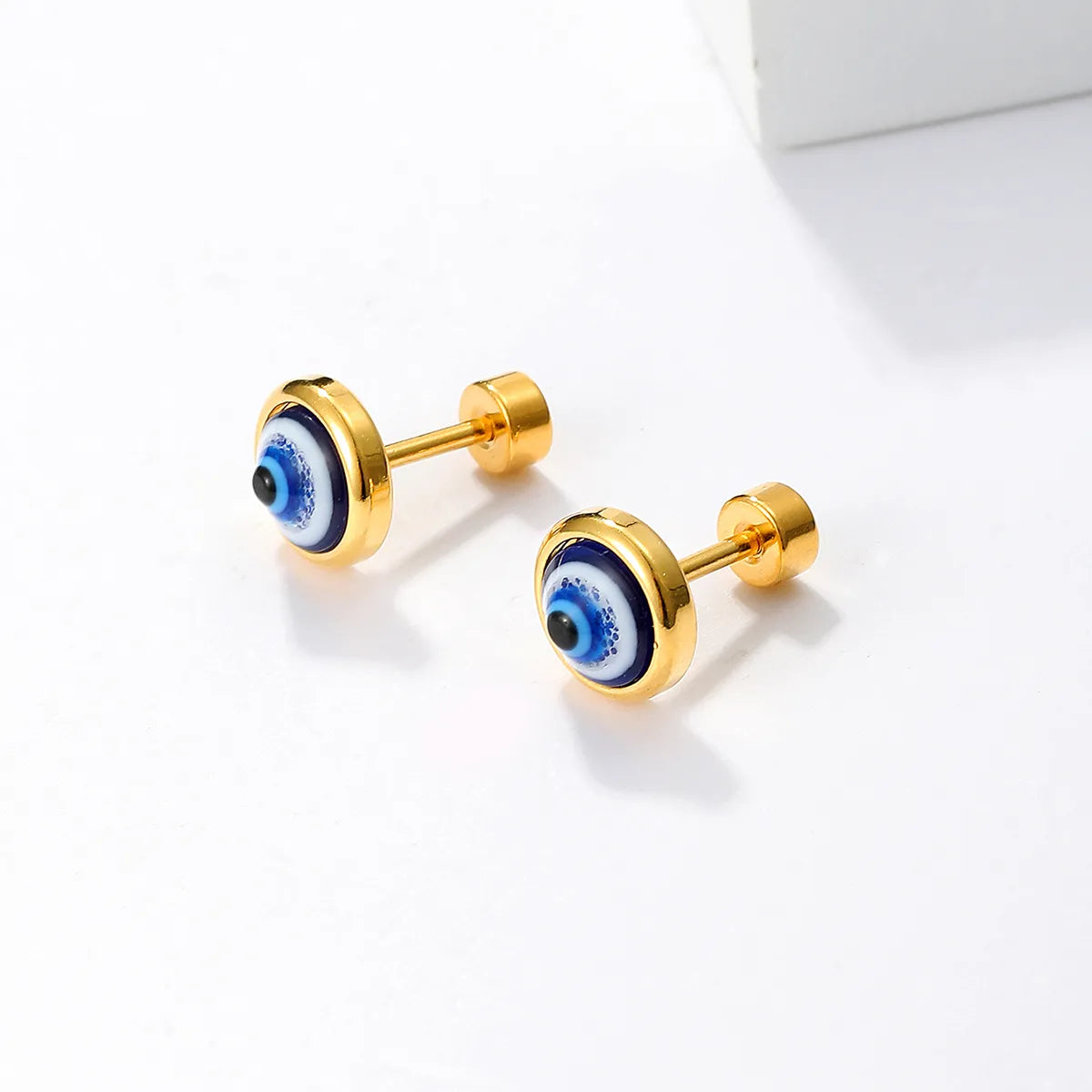 1 Pair Cool Style Devil'S Eye Plating Inlay Stainless Steel Resin 18K Gold Plated Ear Studs