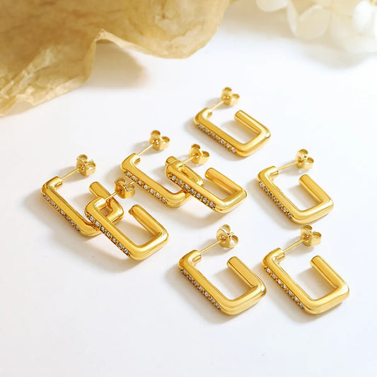 Wholesale 1 Pair Shiny Square Titanium Steel 18k Gold Plated Zircon Ear Studs