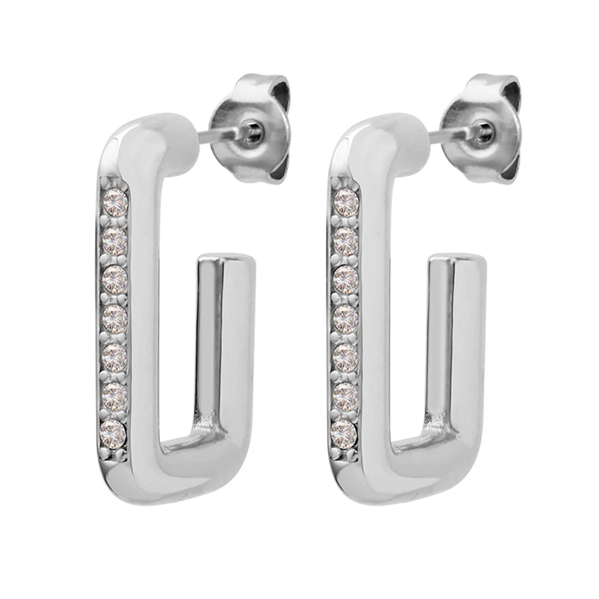 Wholesale 1 Pair Shiny Square Titanium Steel 18k Gold Plated Zircon Ear Studs