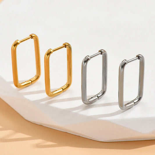 1 Pair Simple Style Rectangle Plating 304 Stainless Steel 14K Gold Plated Hoop Earrings