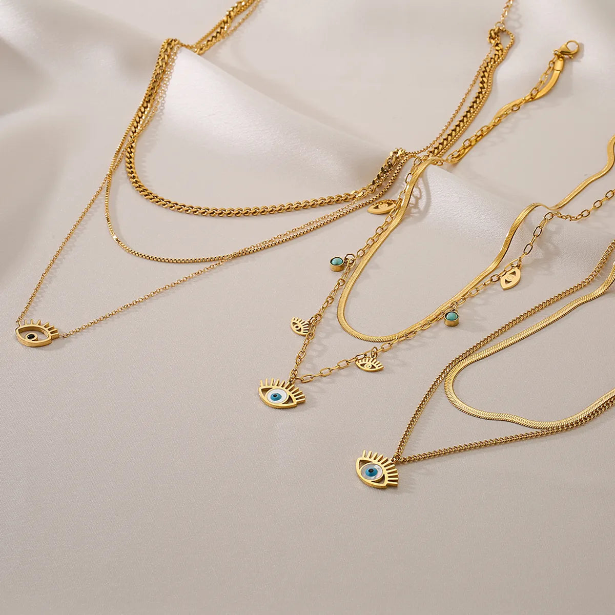 Ins Style Devil's Eye Titanium Steel Inlay Turquoise 18k Gold Plated Layered Necklaces