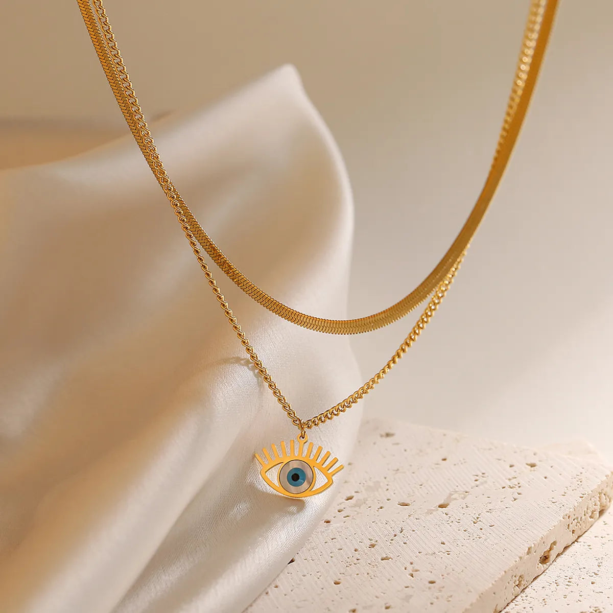 Ins Style Devil's Eye Titanium Steel Inlay Turquoise 18k Gold Plated Layered Necklaces