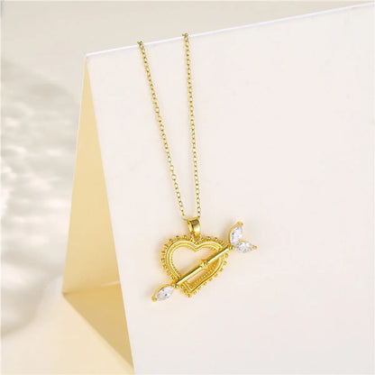 Korean Style Cross Swan Eye Stainless Steel Titanium Steel Plating Inlay Zircon 18k Gold Plated Gold Plated Pendant Necklace