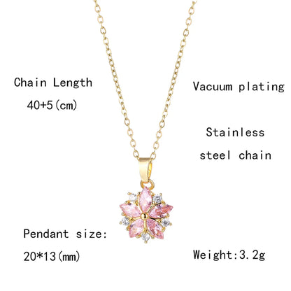 Wholesale 1 Piece Korean Style Flower Stainless Steel Titanium Steel 18k Gold Plated Gold Plated Zircon Pendant Necklace