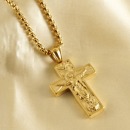 Wholesale 1 Piece Retro Cross Stainless Steel 18k Gold Plated Pendant Necklace