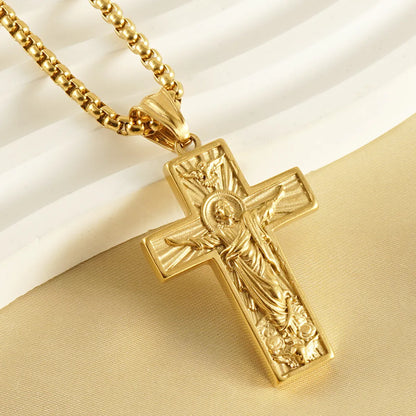 Wholesale 1 Piece Retro Cross Stainless Steel 18k Gold Plated Pendant Necklace