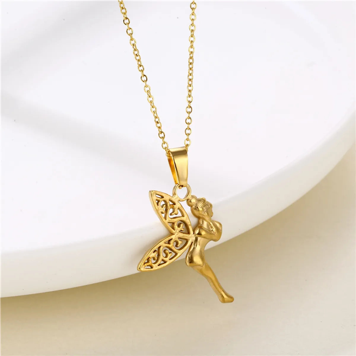 Shiny Rabbit Angel Snake Stainless Steel Titanium Steel Plating Inlay Zircon 18k Gold Plated Gold Plated Pendant Necklace