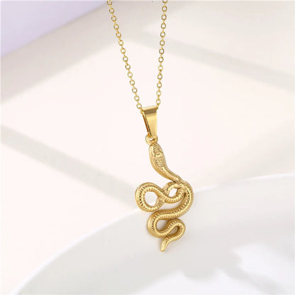 Shiny Rabbit Angel Snake Stainless Steel Titanium Steel Plating Inlay Zircon 18k Gold Plated Gold Plated Pendant Necklace