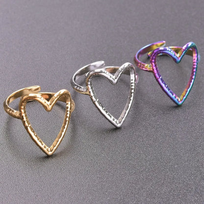 Wholesale Jewelry Simple Style Heart Shape 304 Stainless Steel Plating Metal Open Ring