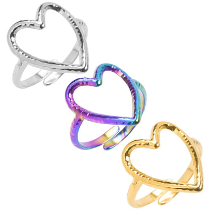 Wholesale Jewelry Simple Style Heart Shape 304 Stainless Steel Plating Metal Open Ring