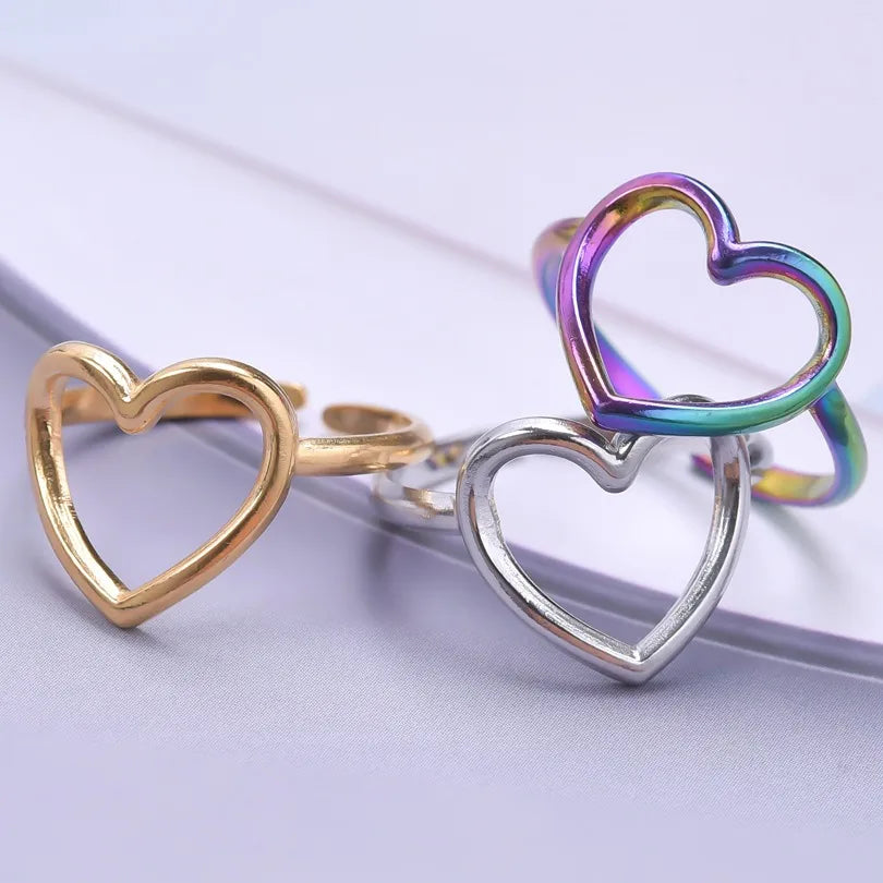 Wholesale Jewelry Simple Style Heart Shape 304 Stainless Steel Plating Rings