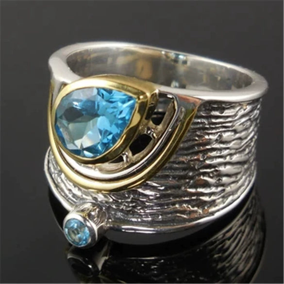 Wholesale Accessories Alloy Inlaid Blue Rhinestone Zircon Drop Shape Women's Ring