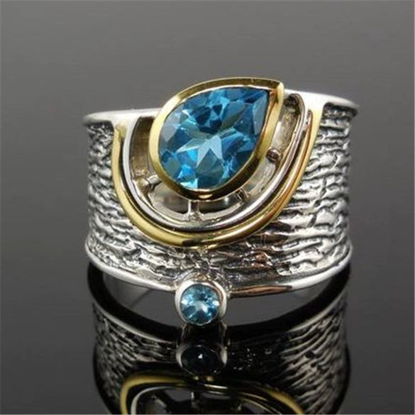 Wholesale Accessories Alloy Inlaid Blue Rhinestone Zircon Drop Shape Women's Ring