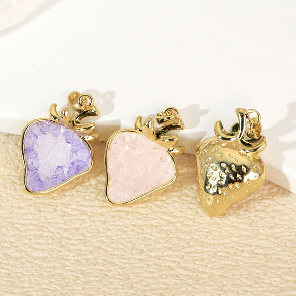 Wholesale Accessories Artificial Crystal Fruit Shape Heart Pattern Electroplated Necklace Pendant