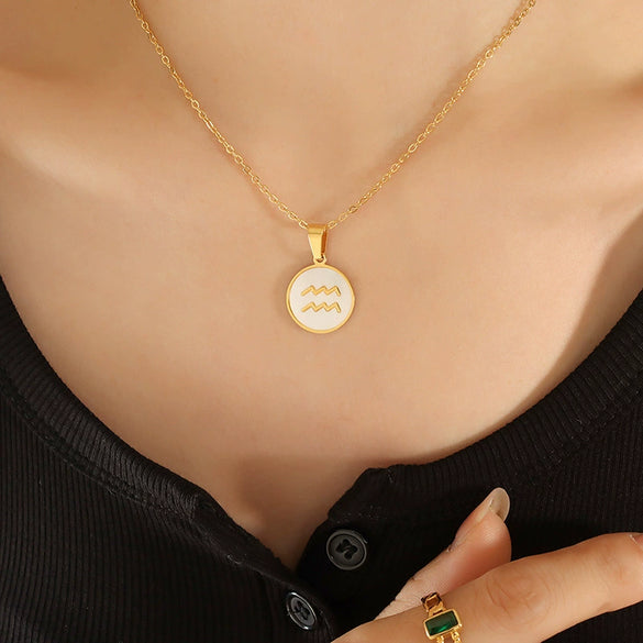 Wholesale Accessories Constellation Necklace With White Sea Shell Pendant Titanium Steel Clavicle Chain Geometric Design 18K Real Gold Plated