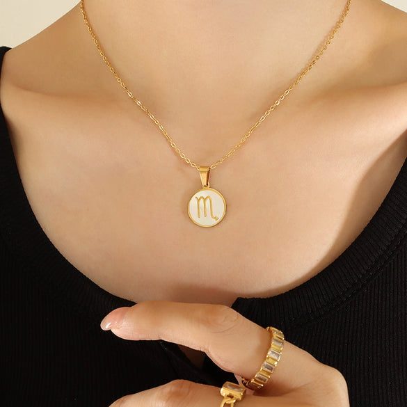 Wholesale Accessories Constellation Necklace With White Sea Shell Pendant Titanium Steel Clavicle Chain Geometric Design 18K Real Gold Plated
